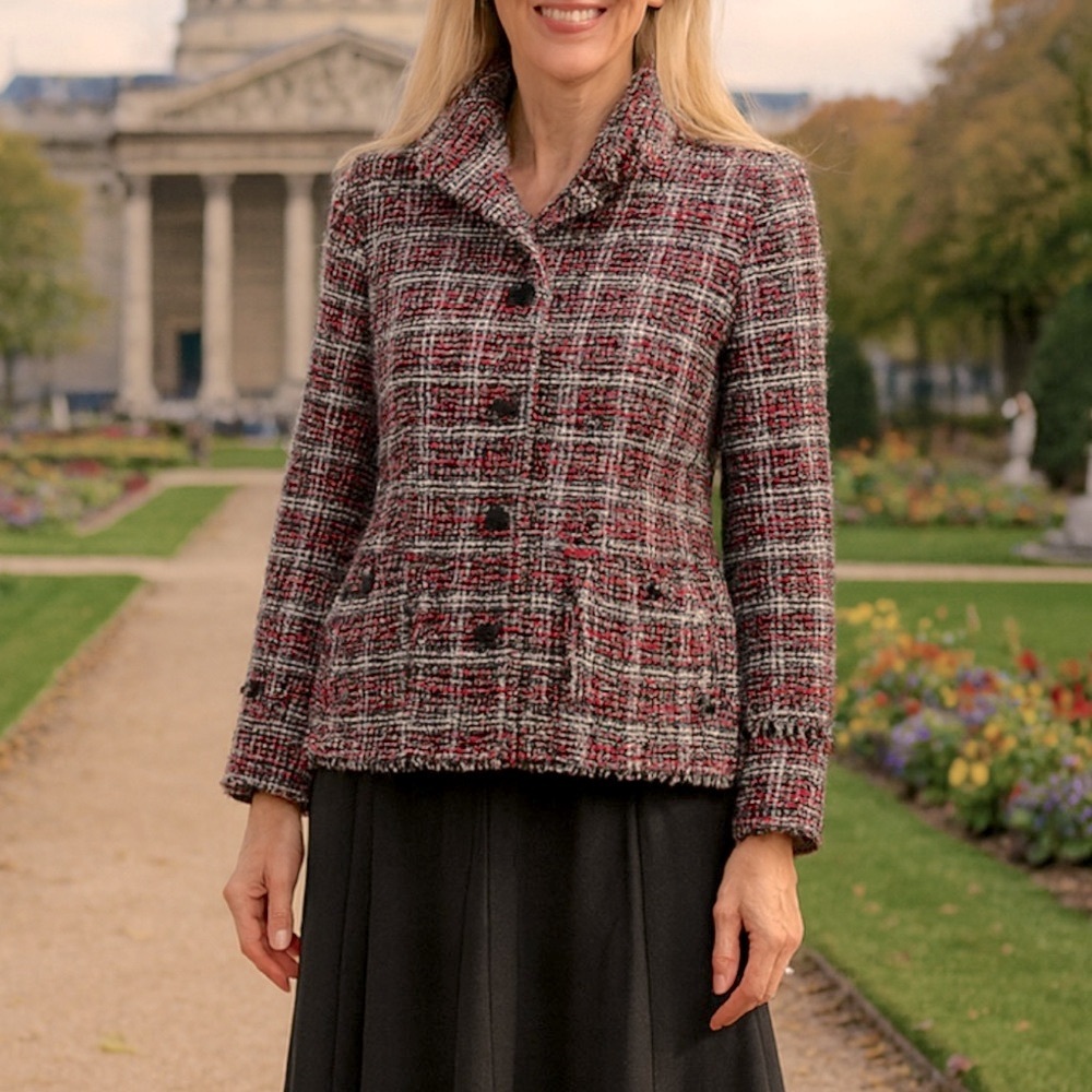 Chico’s black tweed blazer boucle coco winter holiday office 14/16